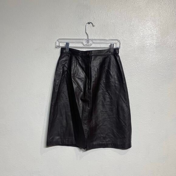 Contrasts Brown Leather Vintage Mini Skirt Sz 7 - Picture 7 of 9